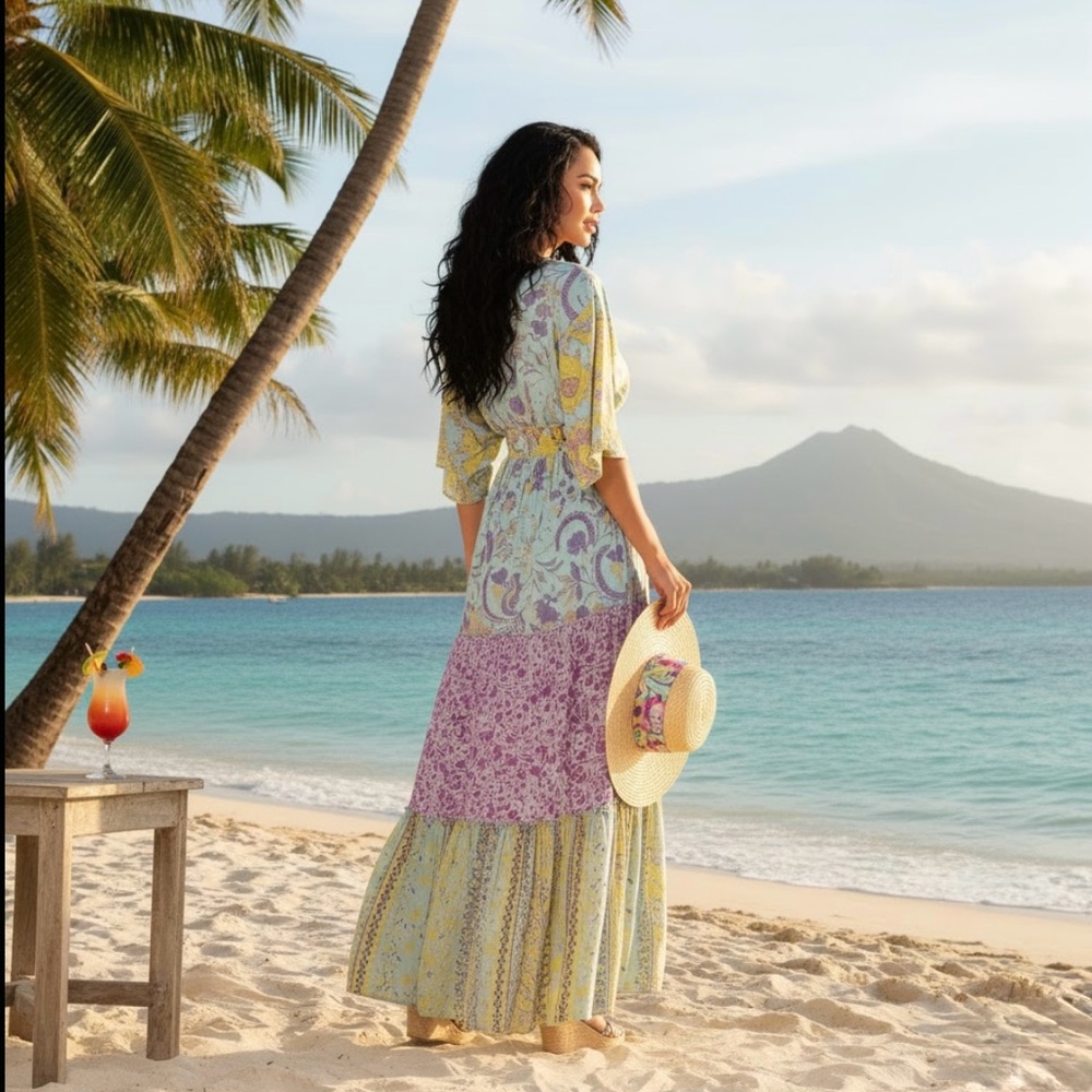 Hemant & Nandita Layla Multi Floral-Print Maxi Dress | Size L - Picture 2 of 9
